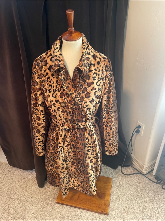 VENUS Jackets & Blazers - VENUS Leopard Print Belted Faux Fur Pea Coat - Brown